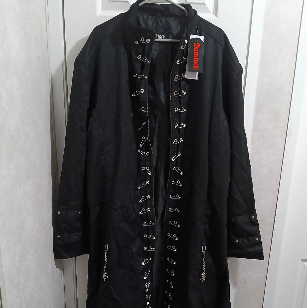 Deathrock Black Trench Coat with Metal Accents